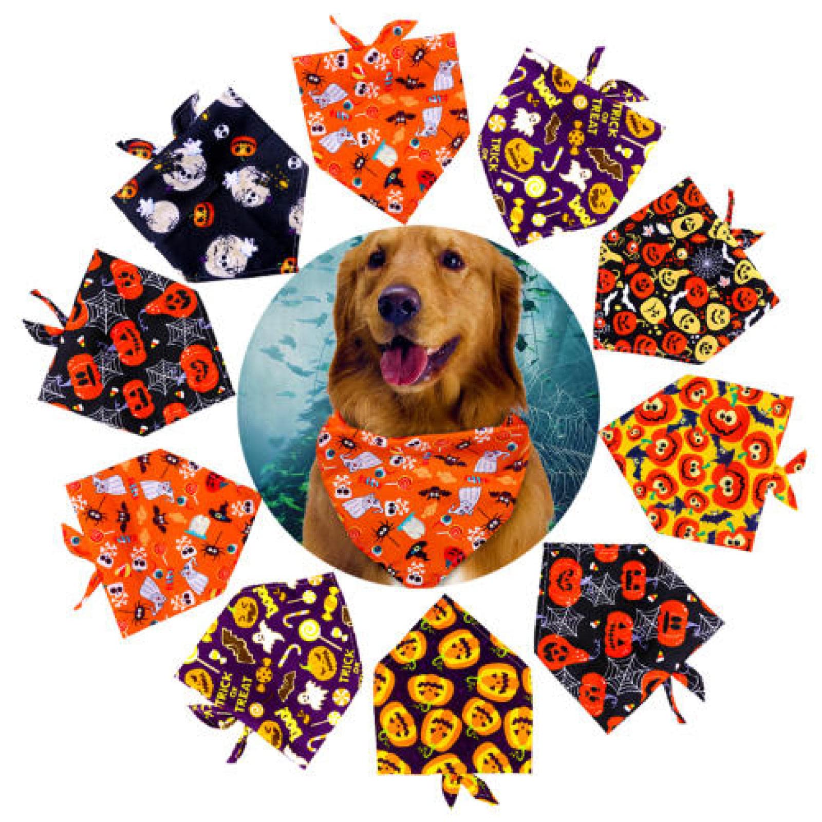 Lot de 10 bandanas pour chiens - Accessoires pour chiens - Bandana style citrouille - Fournitures pour animaux domestiques - Bandanas pour petits chiens - 07