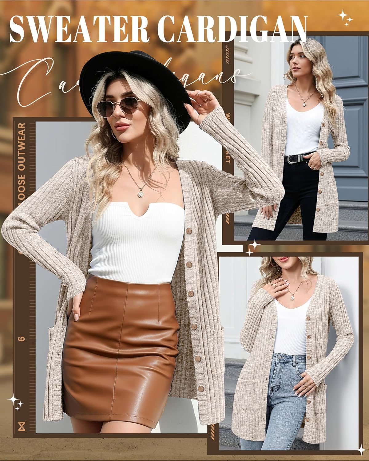 Women's Long Cardigans Sweater Ribbed Button Open Knit Cardigan for Women Long Sleeve Open Front Coat with Pockets - Image 2