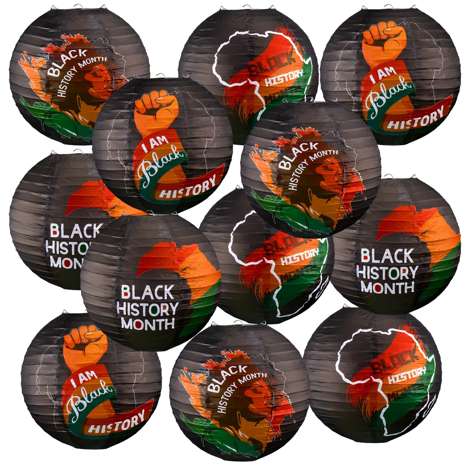 Tujoe 16 Pcs 12 inch Black History Month Decorations Round Paper Lanterns Juneteenth Hanging Paper Lantern Lamps for African American Celebration Home Outdoor Indoor Party Decor 4 Designs