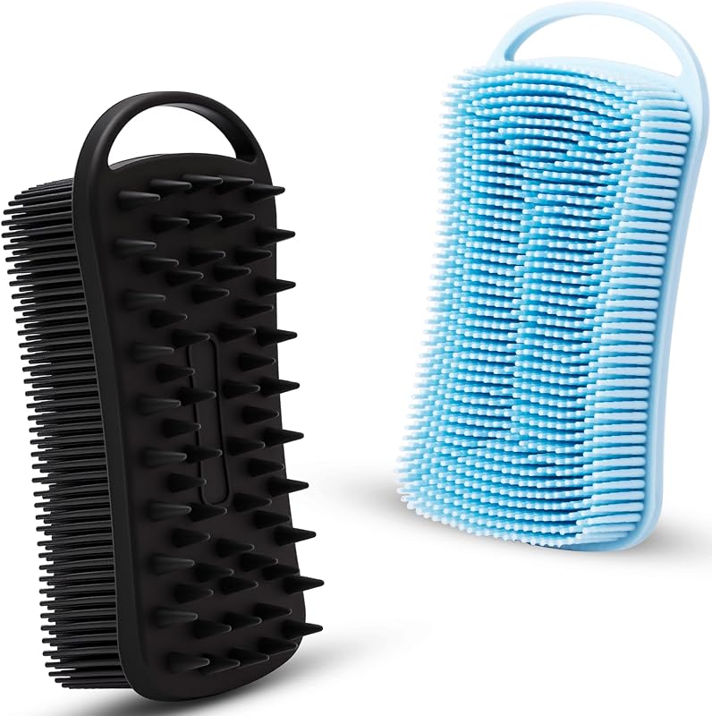 Escovas de silicone MtBoi para banho e corpo, 2 unidades, dupla textura, azul e preta