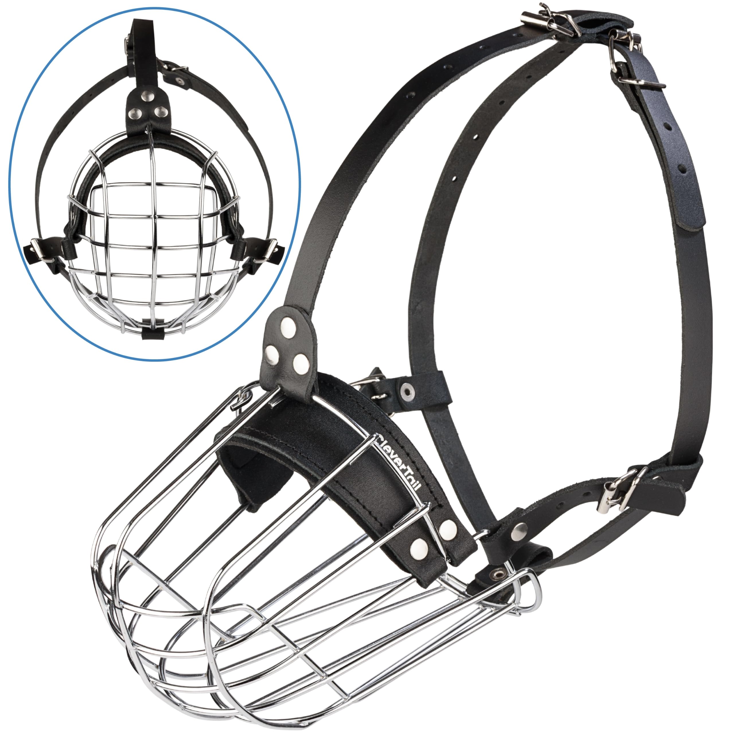 Muselière en métal pour Pitbull de grande taille – Muselière panier pour chiens avec sangles en cuir réglables – Muselière en cage en acier pour chiens pour éviter les morsures