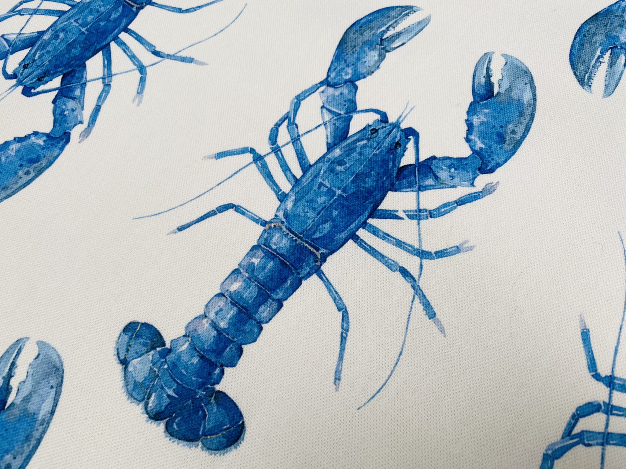 Blue Lobster Print Fabric Curtains Upholstery Dress Material Nautical Marine - 140cm Wide White Canvas (2)