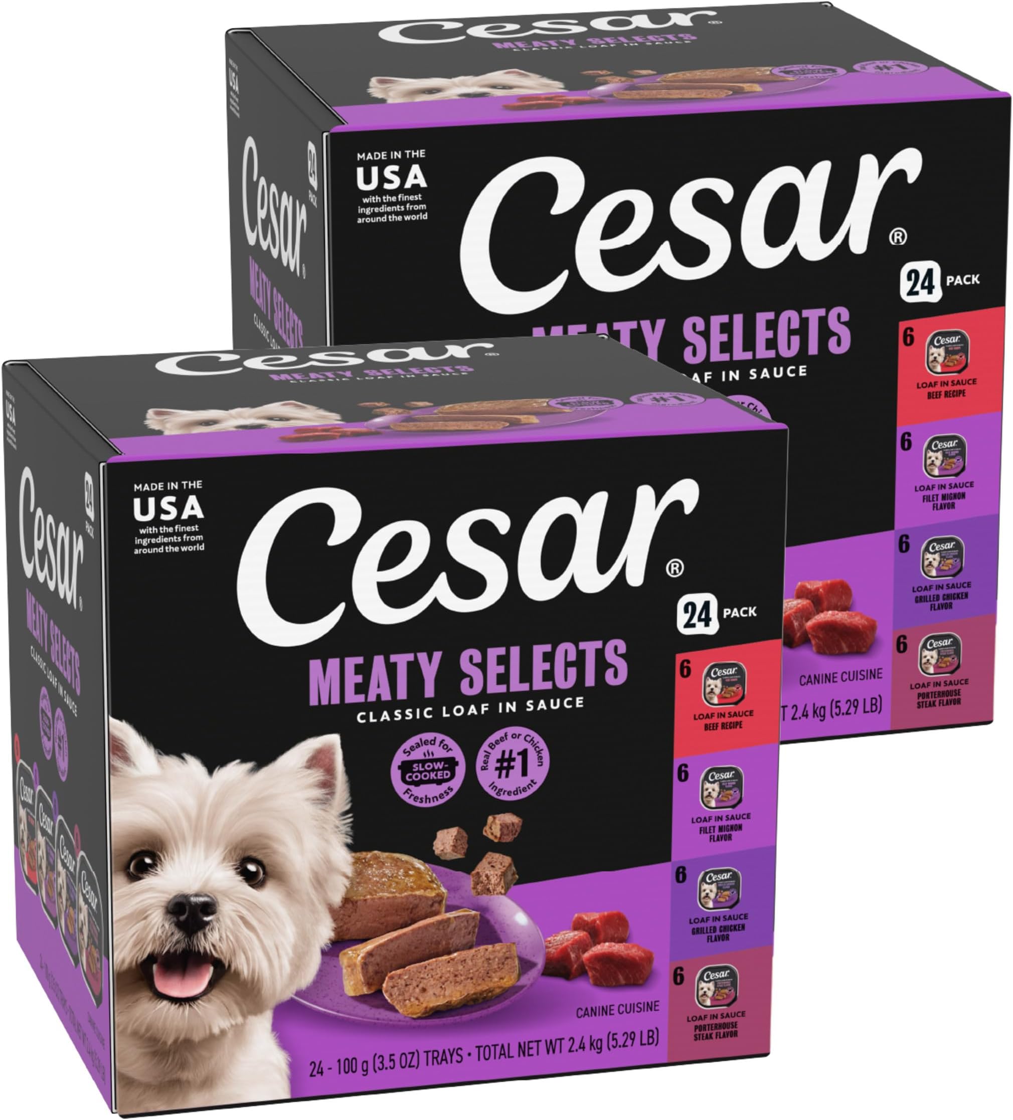 Classic Loaf in Sauce Wet Dog Food, Beef Recipe, Filet Mignon Flavor, Grilled Chicken Flavor, and Porterhouse Steak Flavor, 3.5 oz. Easy Peel Trays, Variety Pack (24 Count, Pack of 1)