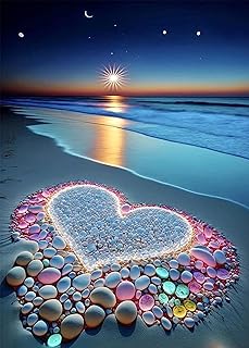 Diamond Art Painting Kits for Adults -Heart Beach Full Drill Diamond Dots Paintings for Beginners, Round 5D Paint with Diamonds Pictures Gem Art Painting Kits DIY Crafts Kits 12x16inch