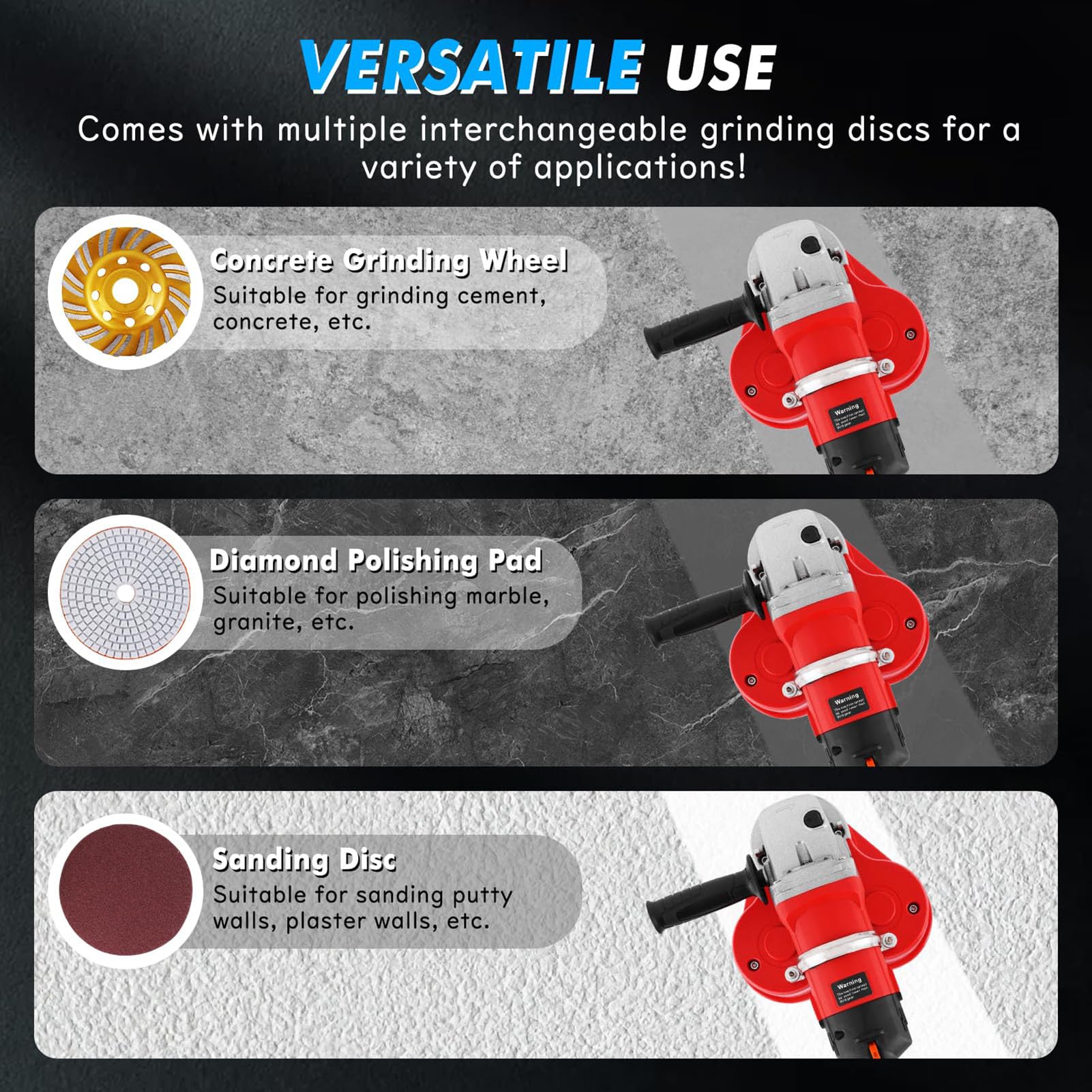 Levigatrice Per Calcestruzzo 3000W Levigatrice Cemento,Lucidatrice Pavimenti,3 Teste, Levigatura Grossolana Fine,con Regolazione a 6 Velocità, Per La Ristrutturazione Del Pavimento