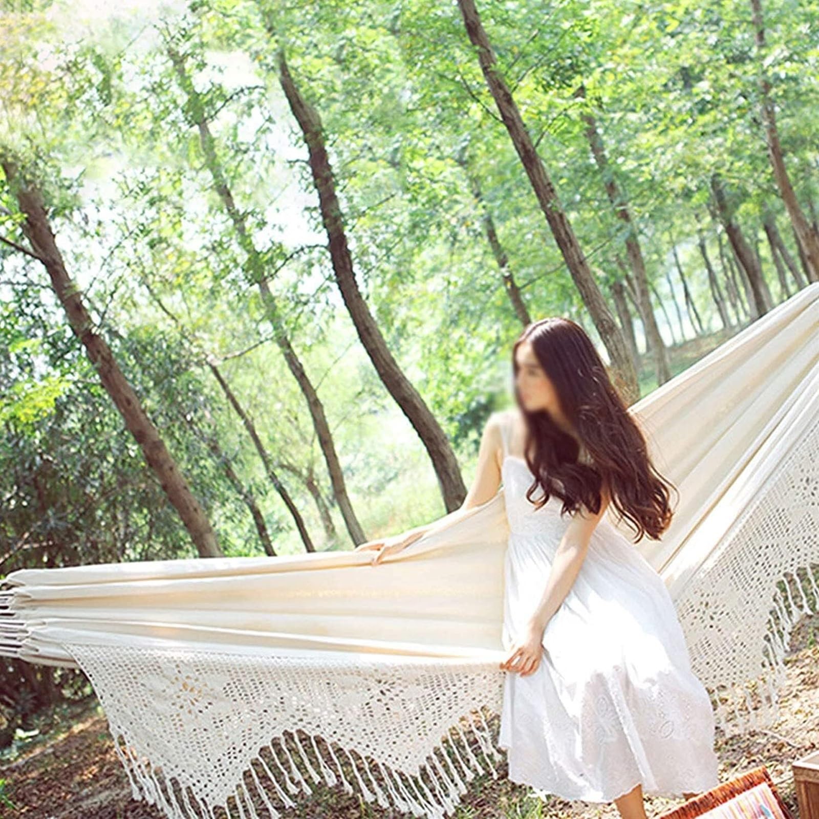 Hamak Ultralekki, Hammock Hamak Boho Macrame 240x160 Cm Z Eleganckimi Frędzlami Na Patio, Podwórko, Dekoracje Ślubne Plaży W Pomieszczeniach na Kemping, na Zewnątrz
