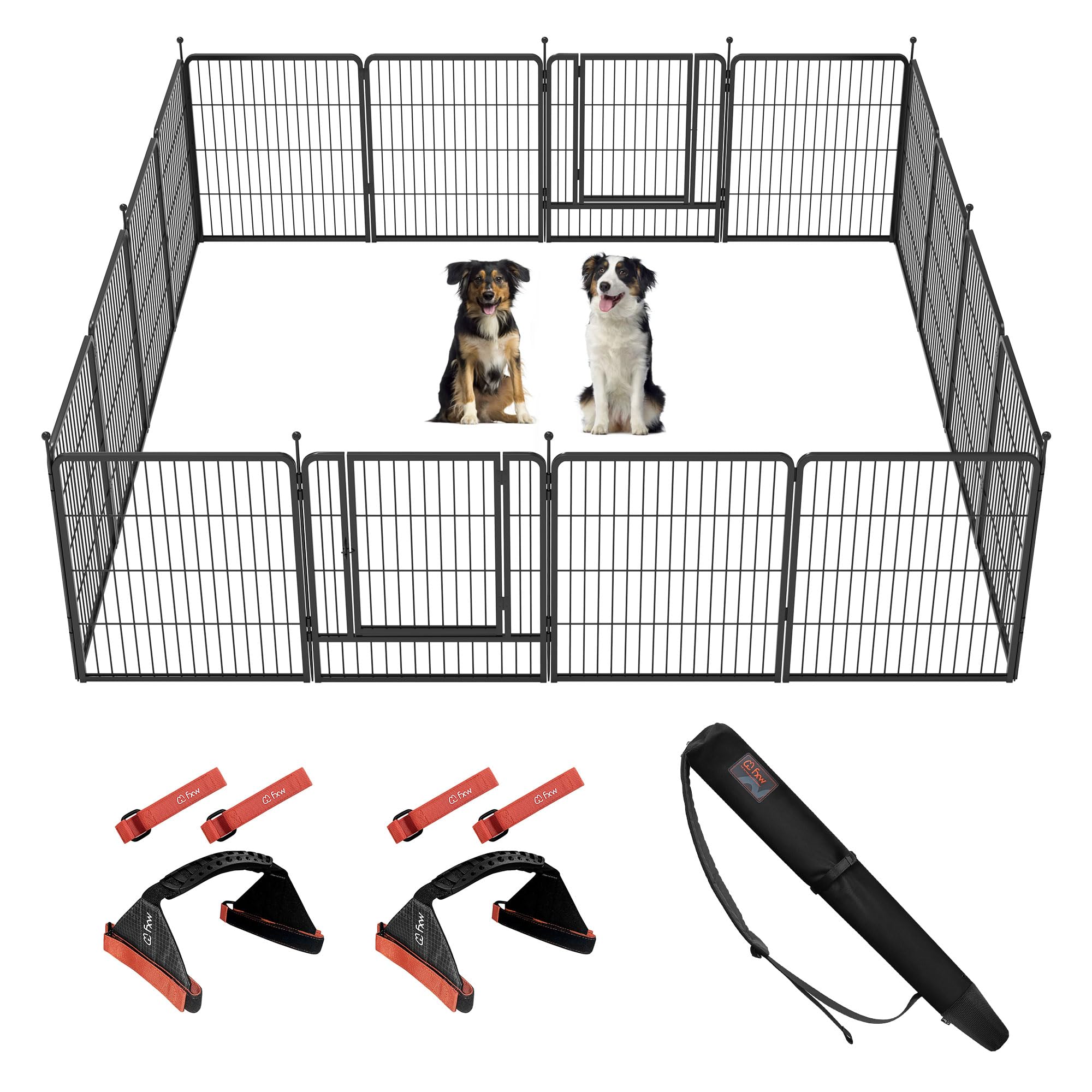 FXW Instant Unleashed Dog Playpen, Portable Pet Fence for Outdoor, RV Trips, and Camping, 32 inch, 16 Panels for Small and Medium Dogs with Easy-Carry Straps (2 Pack) and Stake Bag│Patented