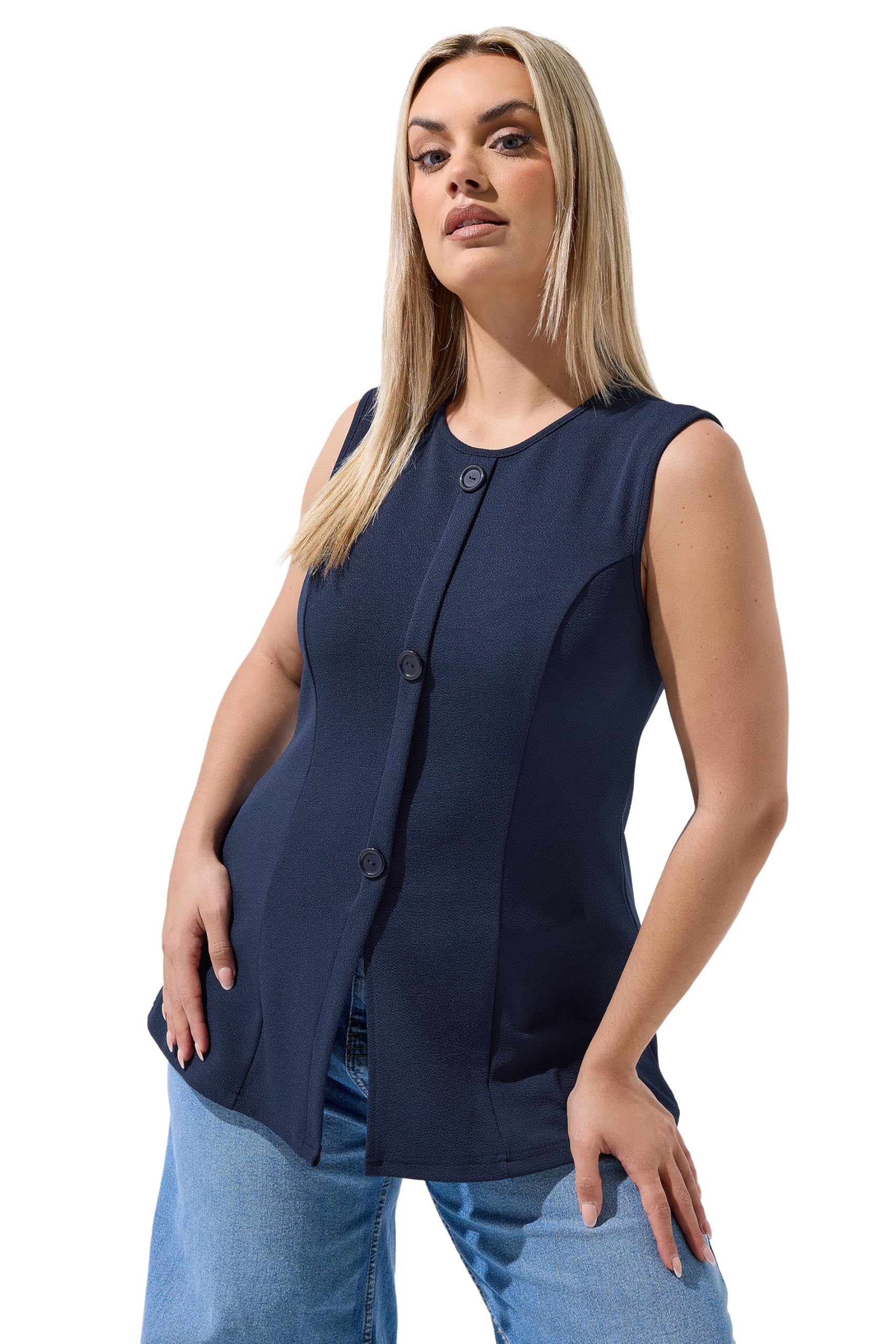 Yours Women's Mid Navy Seam Detail Waistcoat In Size 26-28