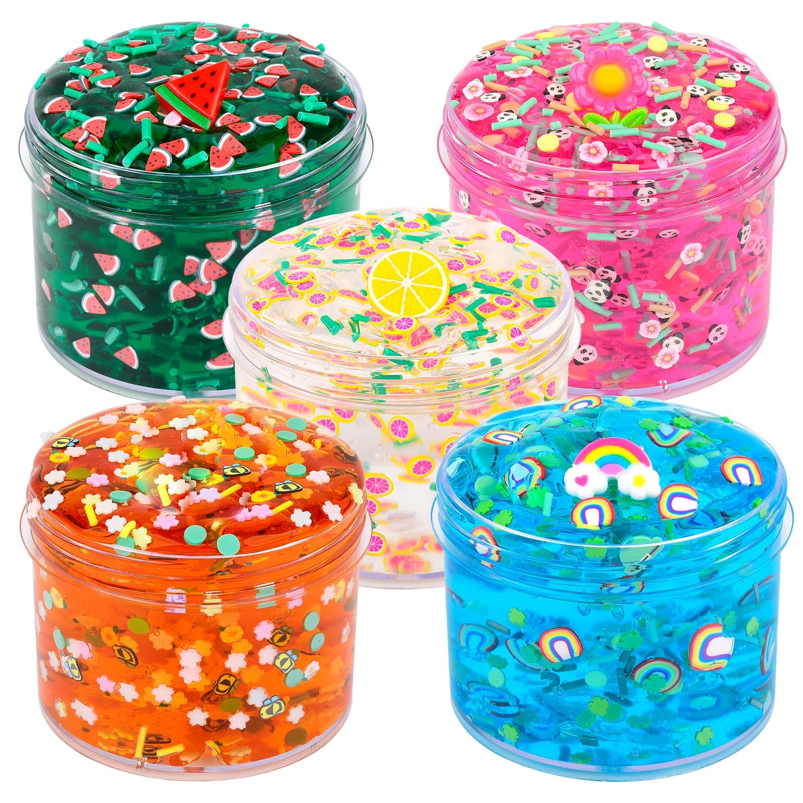 Christmas Clear Slime Kit, 5 Pack Crunchy Glitter Crystal Slime Party Favor Gifts, Stress Relief Toy for Girls and Boys, Soft Non-Stick Putty Slime for Kids, DIY Birthday Glue Boba Glimmer