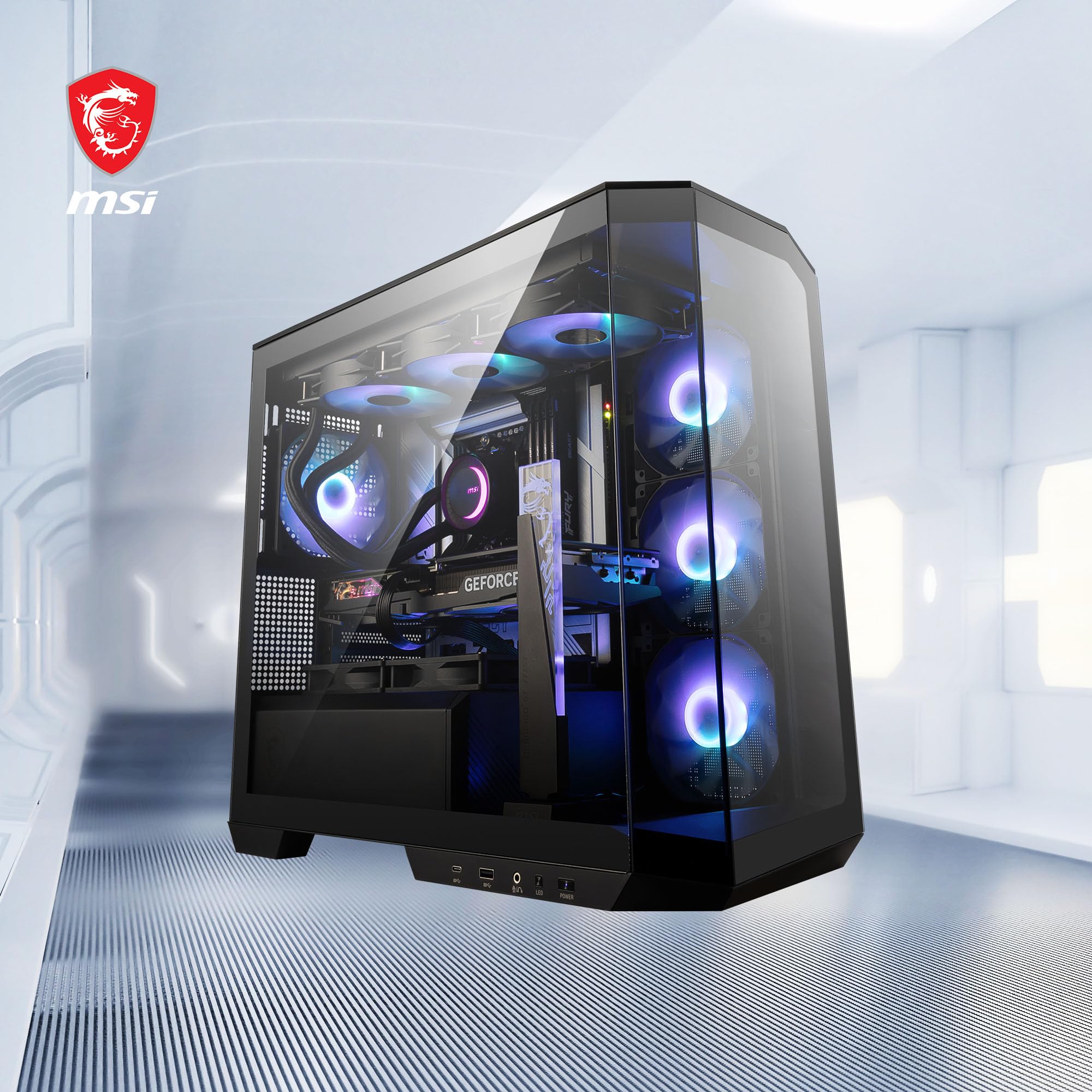 MSI MAG PANO M100R PZ Micro-ATX PC Case-Micro-ATX Capacity,3x120mm Reverse-blade ARGB Fans and1x120mm ARGB Fan with Hub Controller,GPU Support Stand,Level Indicator,33mm Cable Routing Space — view 7