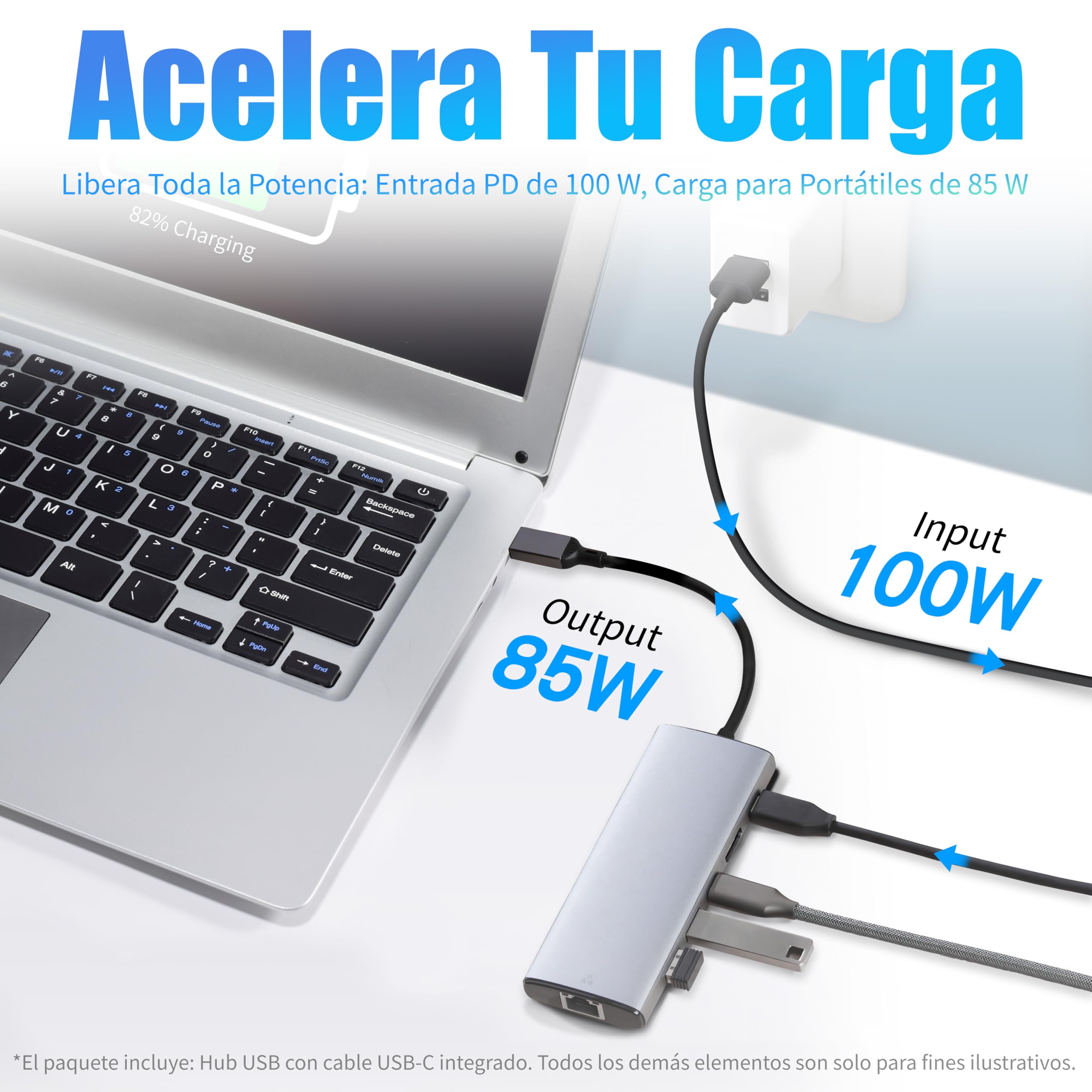 Amazon Basics 6 en 1 Concentrador USB 3.1, (1 USB-C 100W PD Input, 2 USB-A, 1 USB-C, HDMI 4K, Ethernet), Gris Claro, 11.94 x 4.6 x 1.5cm