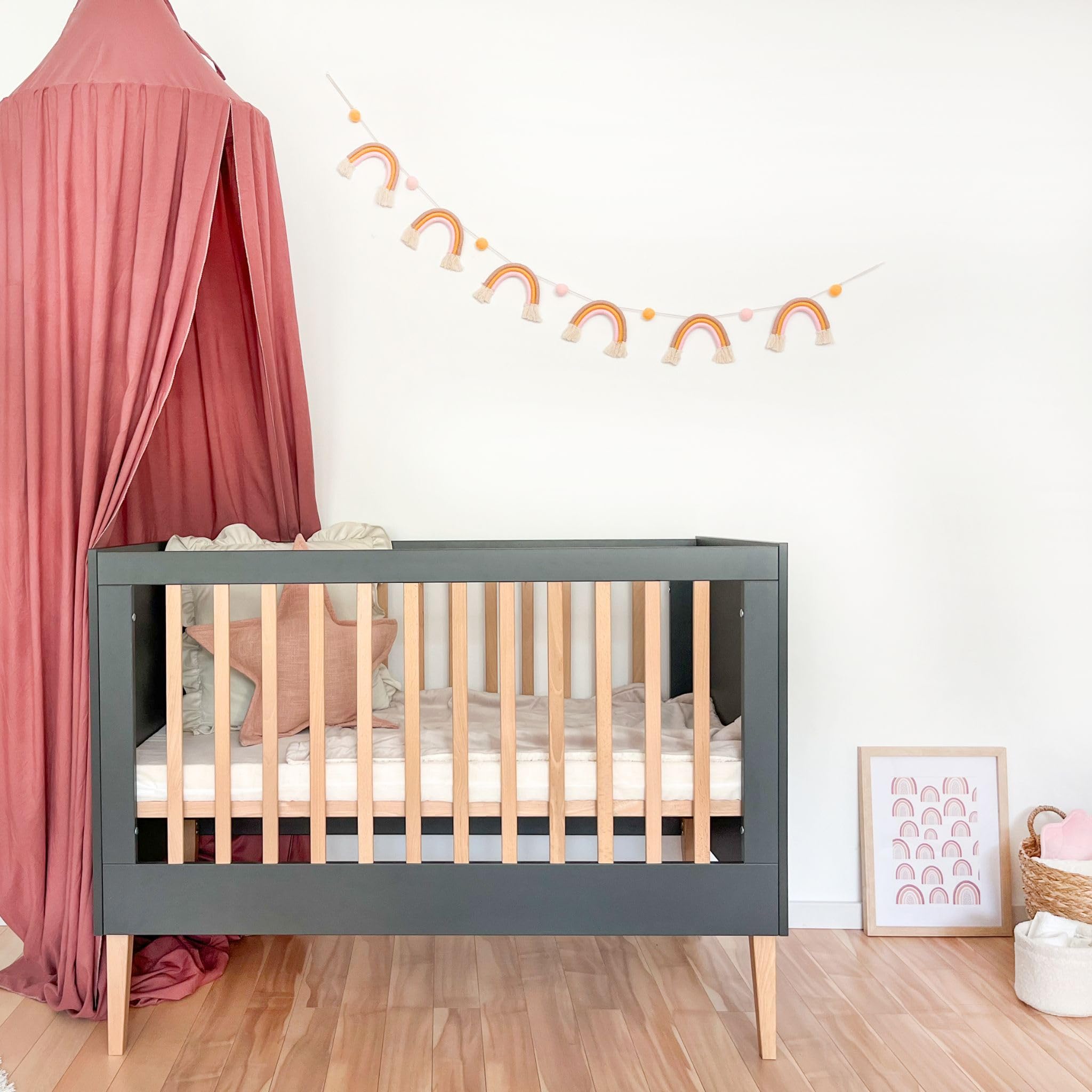 ATB Grau Babybett Ila 60x120 - Baby Bett Für Baby, Massivholz Bed 120x60 for Babys - Kinderbett Ab 3 Jahr - Graphit Crib 60 x 120 - Beyaz Bebek Yatagi - Komplett Beybi Cots Für Sleep