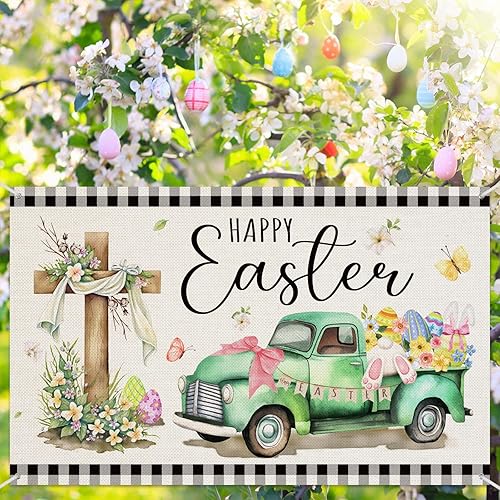 Vista 45 de Moukeren Decoraciones de Pascua, pancarta de fotografía de primavera y Pascua, telón de fondo de cruz de Jesús resucitado, fondo de flores de conejo