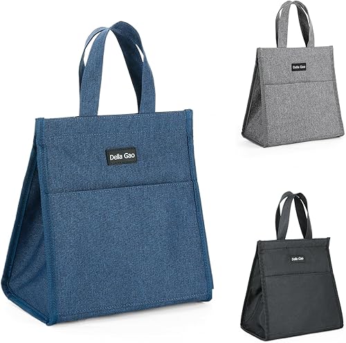 Miniatura 9 de Della Gao - Bolsa de almuerzo aislada para mujer y hombre, bolsa de almuerzo pequeña impermeable, bolsas de almuerzo reutilizables para el trabajo,