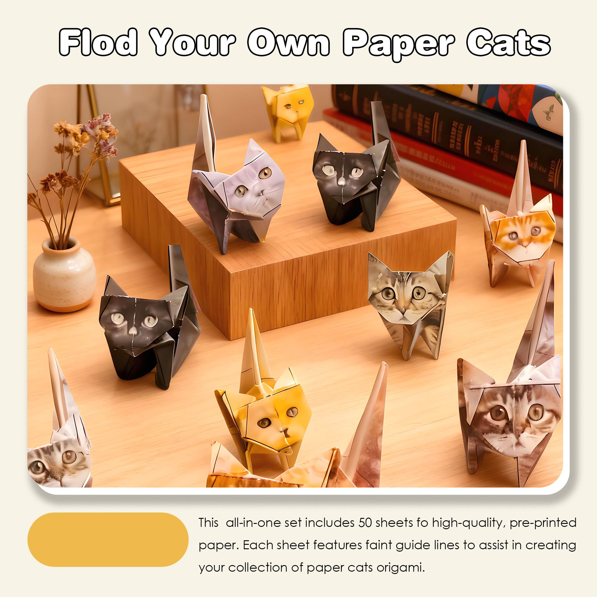 Kit De Origami De Gatos 3D – 50 Hojas De Papel Ecológico Para Manualidades Y Decoración