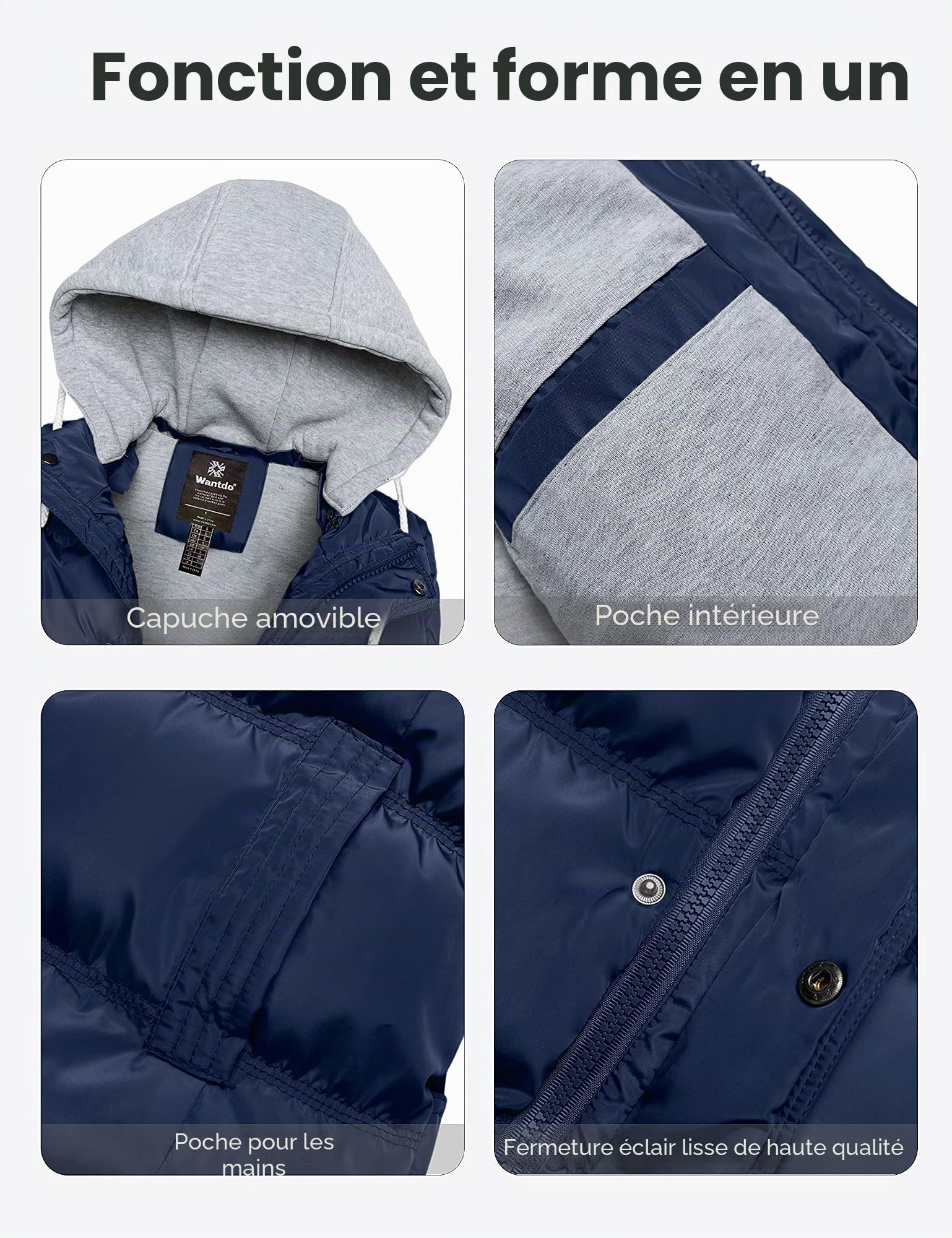 Wantdo Femme Gilet à Capuche Amovible Veste sans Manches Rembourrée Epaise | Gilet Sans Manches,Matelassé,Décontracté,en Tissu épais,Thermique,Coupe-vent,Chaud,Vêtement d'hiver,avec Isolation Thermique