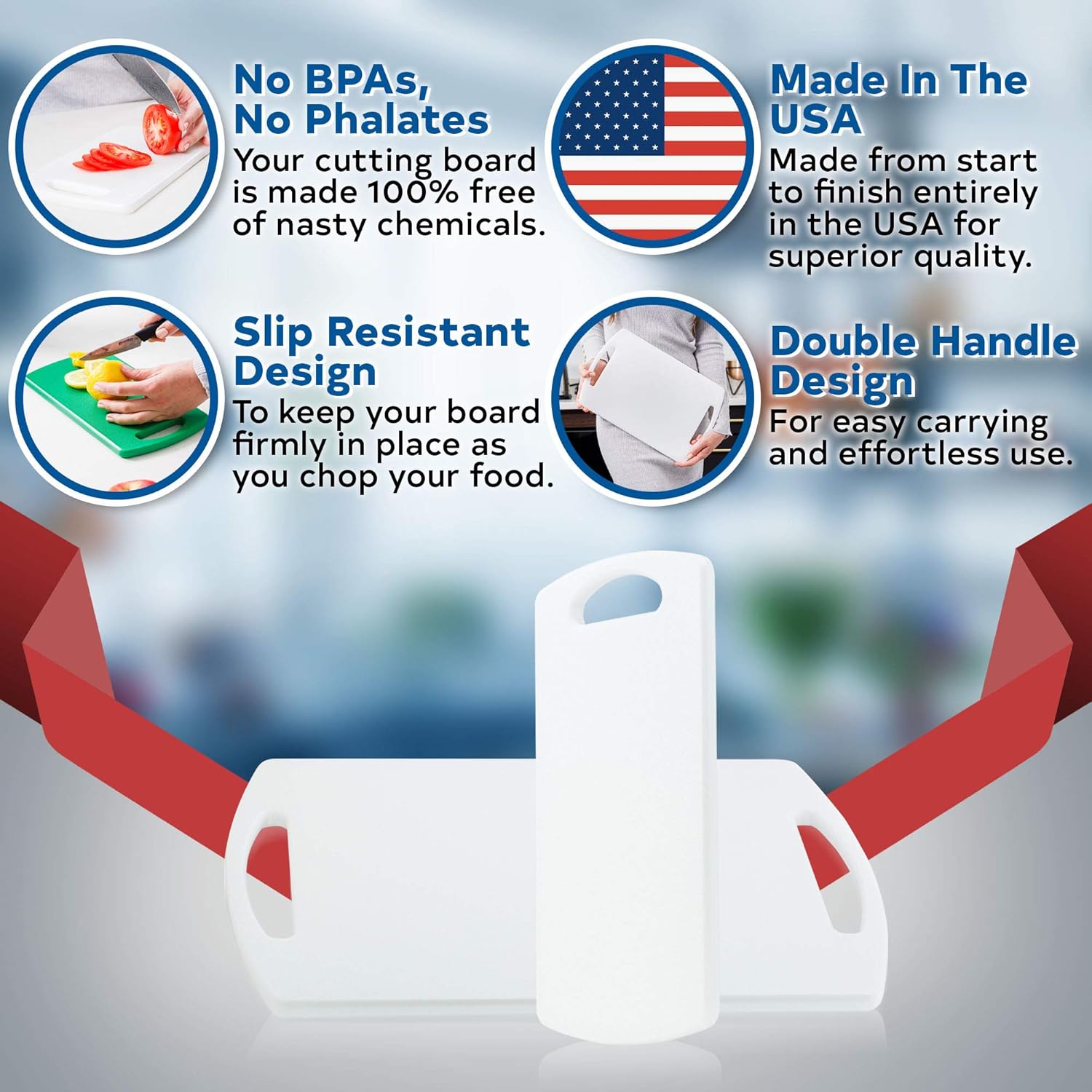 Plastic Cutting Boards for Kitchen, Made in USA, Set of 2, Large 15.5"x10" and Small 11.5"x6", BPA and Phthalate Free, Meets USDA-NSF-FDA Standards, Commercial 1/2" Thick HDPE Plastic, Dishwasher Safe