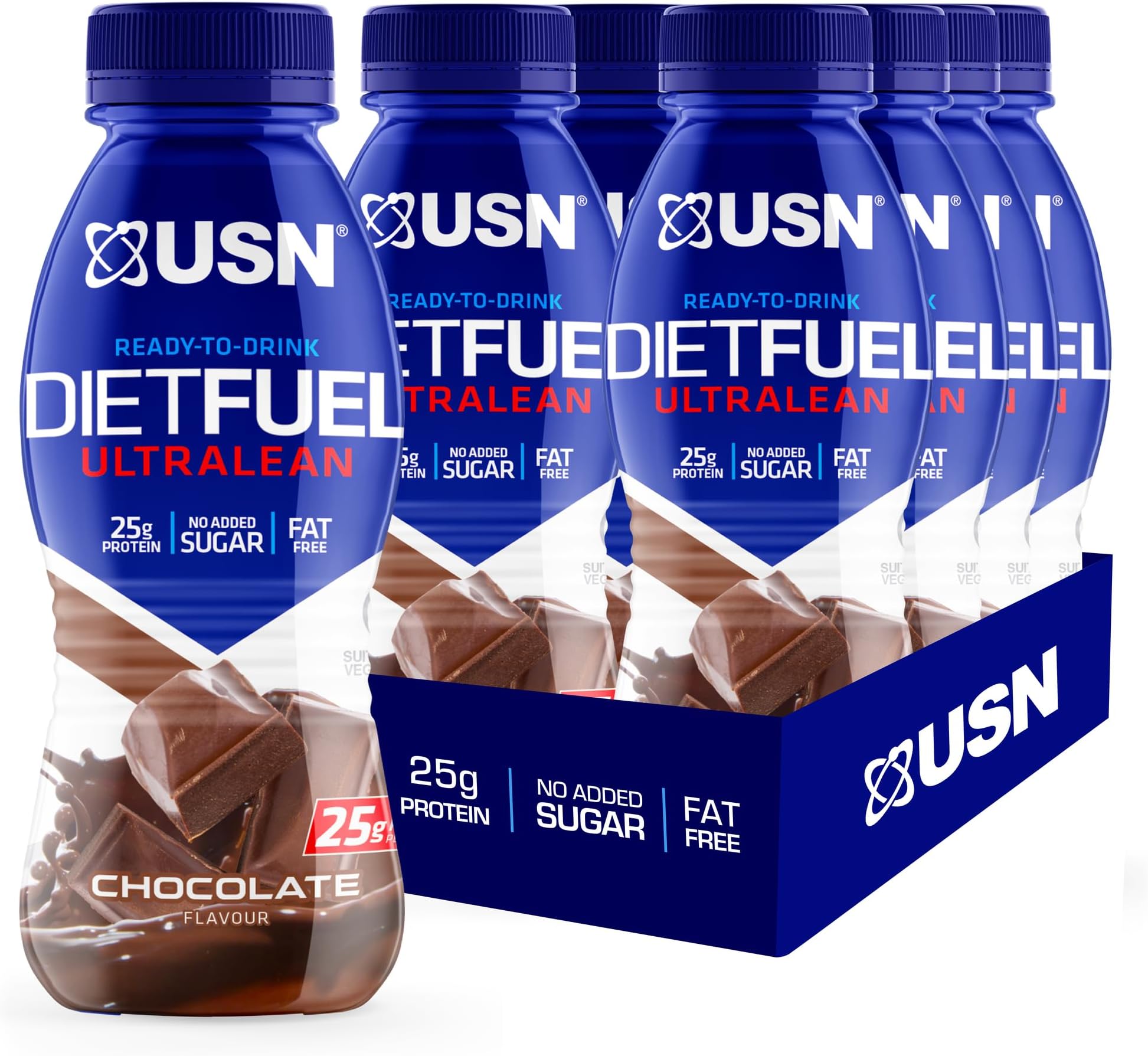 USN Diet Fuel Ultralean Pre-mixed & Ready to Drink Meal Replacement Shake Bottles: 8 x 310ml Chocolate