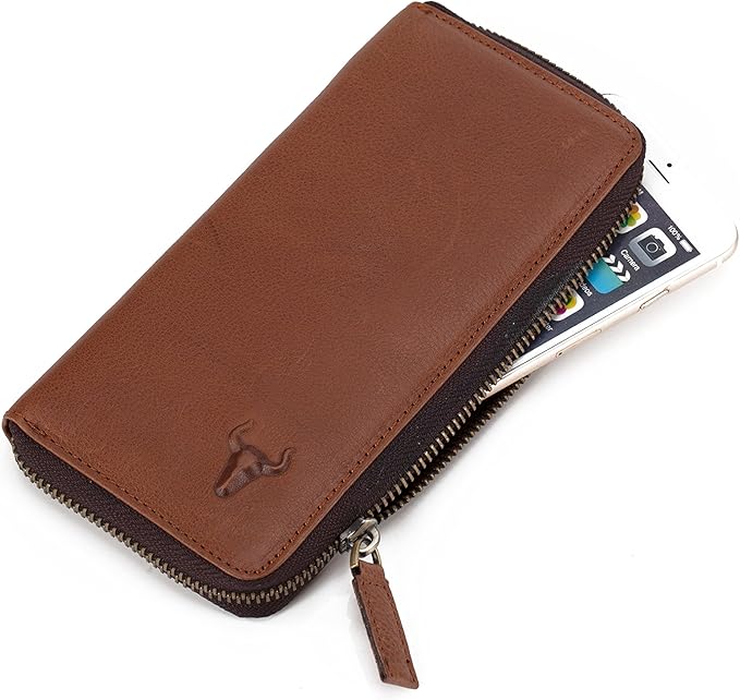 Ming Clan Genuine Leather Zipper Car Wallets Mens Wallet (Brown) at