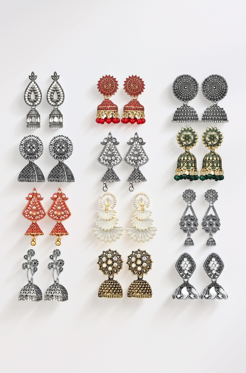 Fashion Frill Earrings For Women Floral Vintage Design Traditional Drop Jhumke For Women Girls Love Gifts 12 Pair of Earrings