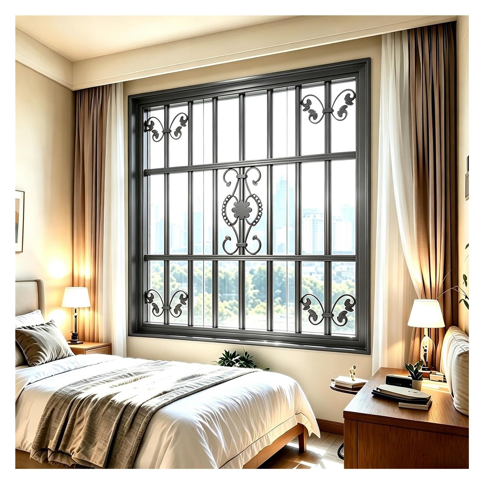Rejas de seguridad para ventanas de alta resistencia: marco protector gris decorativo