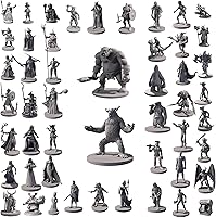 Vista 1 de 50 figuras únicas de RPG de mesa de fantasía en miniatura para Calabozos y Dragones, juegos de rol Pathfinder. Sin pintar a granel, ideal para D&D