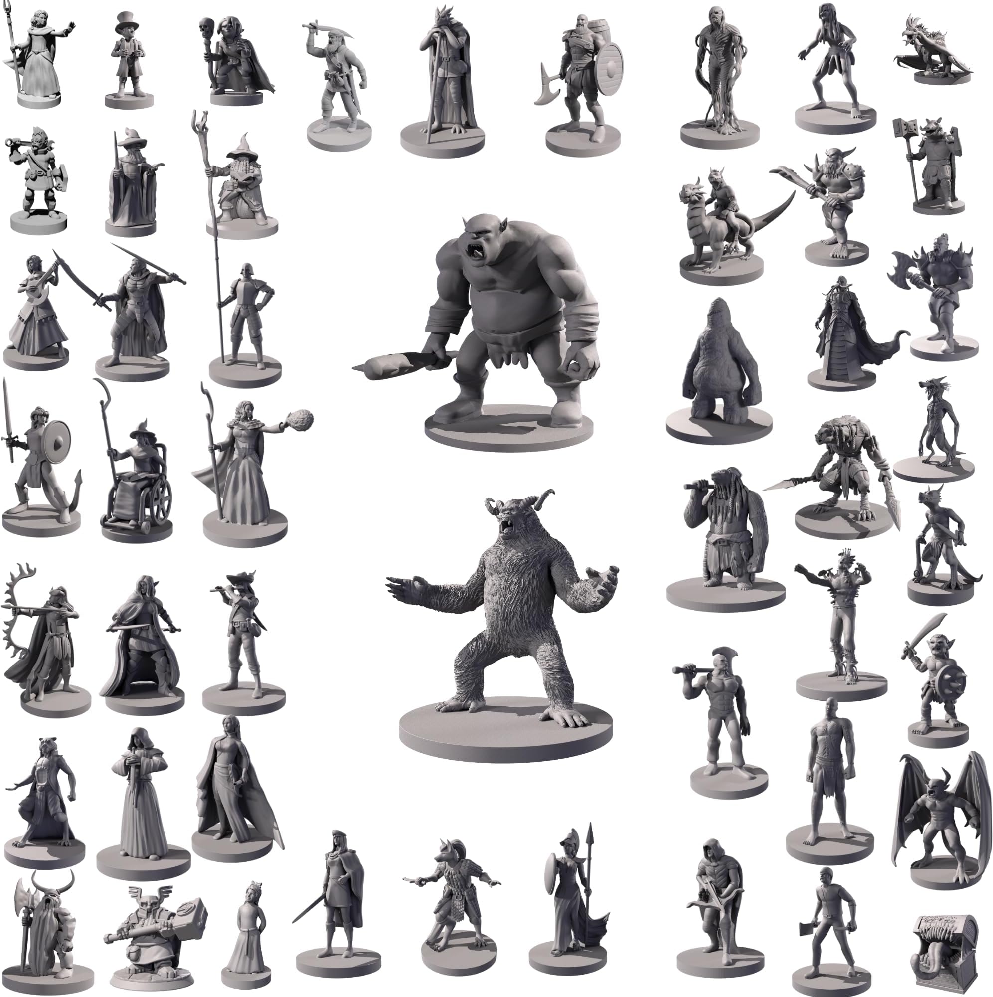 Path Gaming 50 Unique Miniatures Fantasy Tabletop RPG Figures for Dungeons and Dragons, Pathfinder Roleplaying Games. 28MM Scaled Miniatures, 50 Unique Designs, Bulk Unpainted, Great for D&D/DND