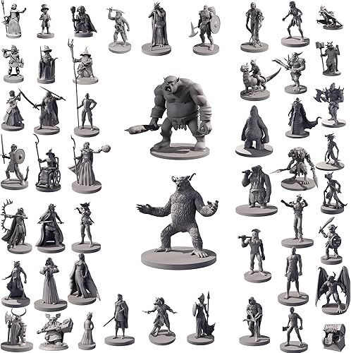 50 figuras únicas de RPG de mesa de fantasía en miniatura para Calabozos y Dragones, juegos de rol Pathfinder. Sin pintar a granel, ideal para D&D