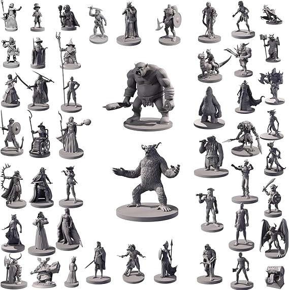 50 Unique Miniatures Fantasy Tabletop RPG Figures for Dungeons and Dragons, Pathfinder Roleplaying Games. Bulk unpainted, Great for D&D