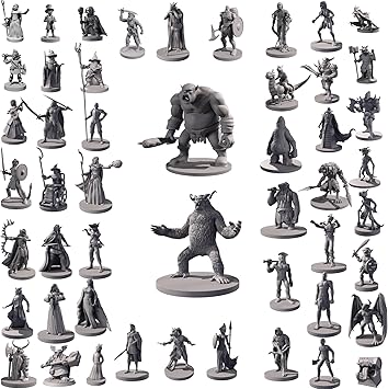 50 Unique Miniatures Fantasy Tabletop RPG Figures for Dungeons and Dragons, Pathfinder Roleplaying Games. Bulk unpainted, Great for D&D