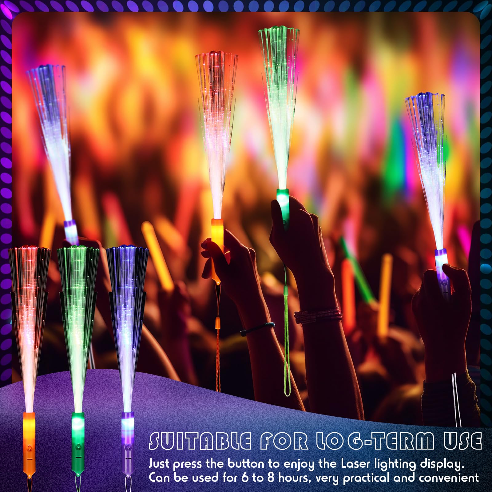 Lenwen 150 Pcs Glow Sticks Fiber Optic Wand LED Light Glow Wands Light up Sticks with 3 Light Modes Flashing Glow in the Dark Party Favors for Halloween Wedding Birthday Party Supplies, 3 Colors