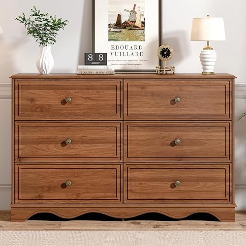 Miniatura 55 de Cómoda de 6 cajones, cómoda de mediados de siglo de 47 pulgadas de ancho, cómoda de madera para dormitorio con 6 cajones de almacenamiento para