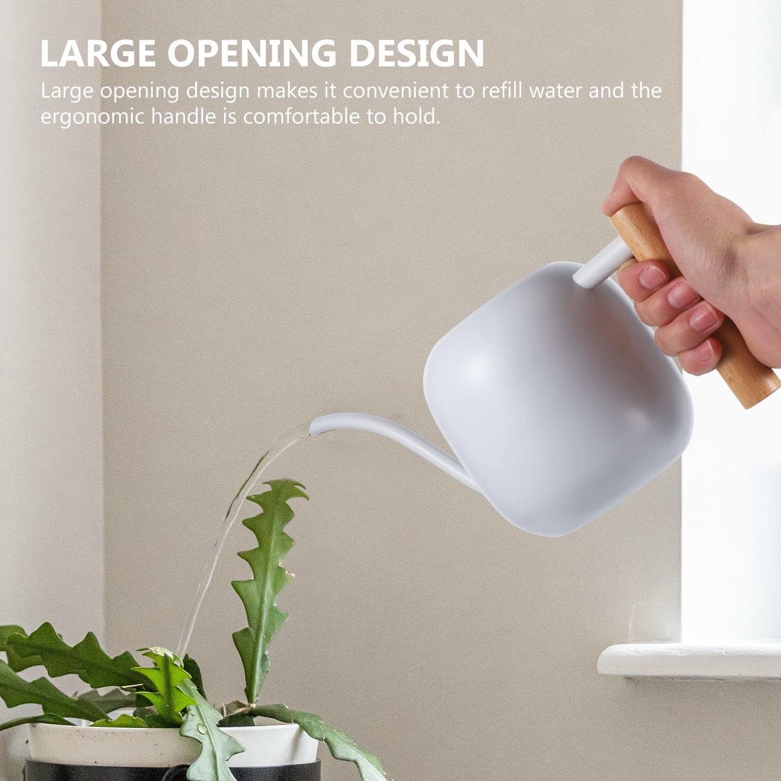 Yardwe Arrosoir à Long Bec en Acier Inoxydable Poignée en Bois 1,2l pour Plantes D'intérieur et Jardin, Étanche et Facile à Remplir