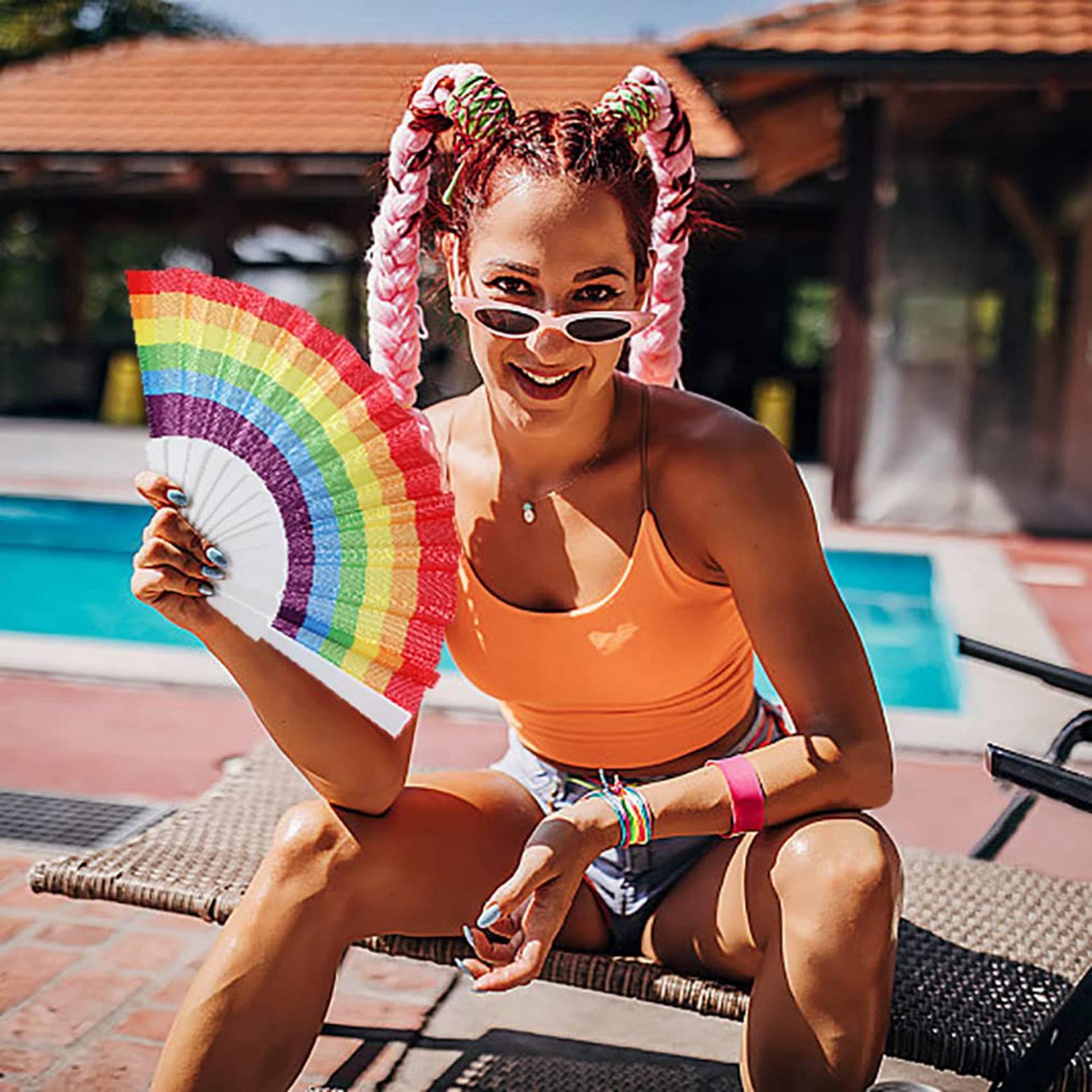 30X Rainbow Fan Pride składane wachlarze ręczne akcesoria do dumy gejowskiej tęcza akcesoria dekoracje miesiąc dumy