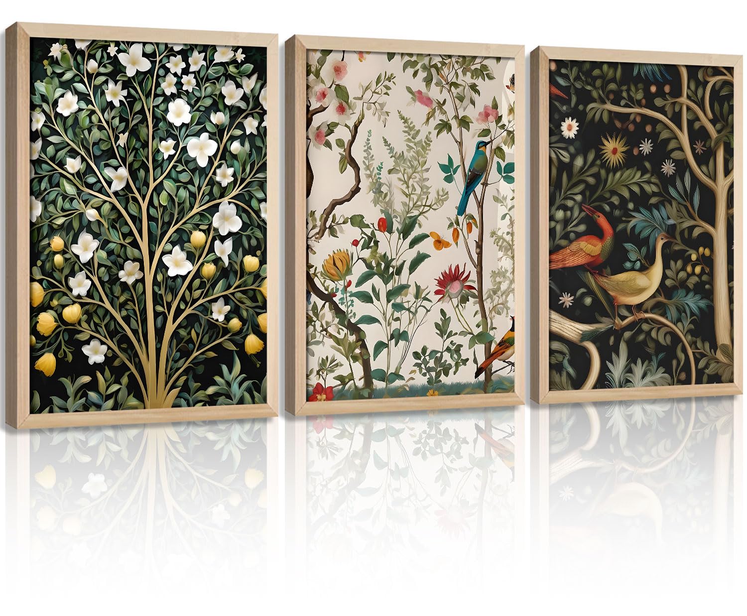 RVRBKTS 3Pcs Framed Vintage Plant And Bird Wall Art