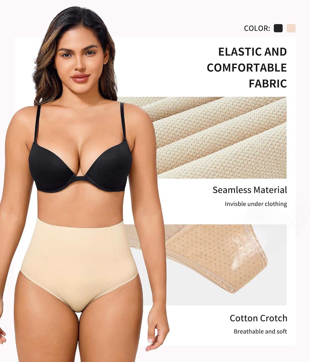 Eleady Tummy Control Underwear for Women 2 Piece Mid-Waist Butt Lifting Panties Breathable Seamless Underwear for Women - Image 2