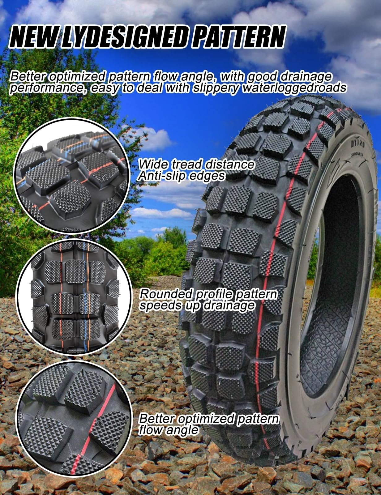 3.50-10 Tubeless-Reifen All-Terrain-Profil 3.50/10 6PR 56J 3.50 10 493lbs 280kPa für E-Roller E-Bike 90/90-10