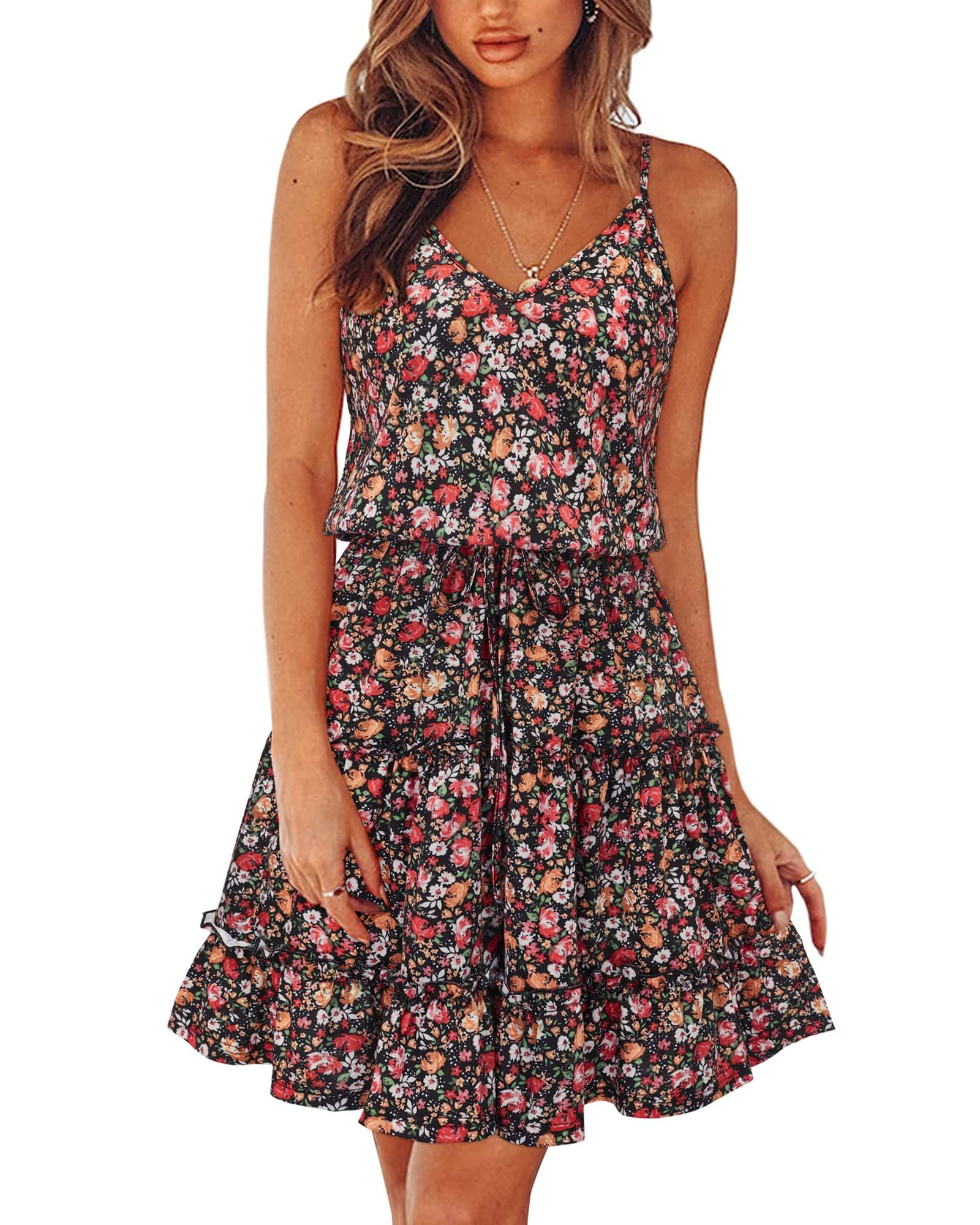 Newshows Women's 2026 Summer Beach Vacation Drawstring Ruffle Hem A Line Cute Sundress