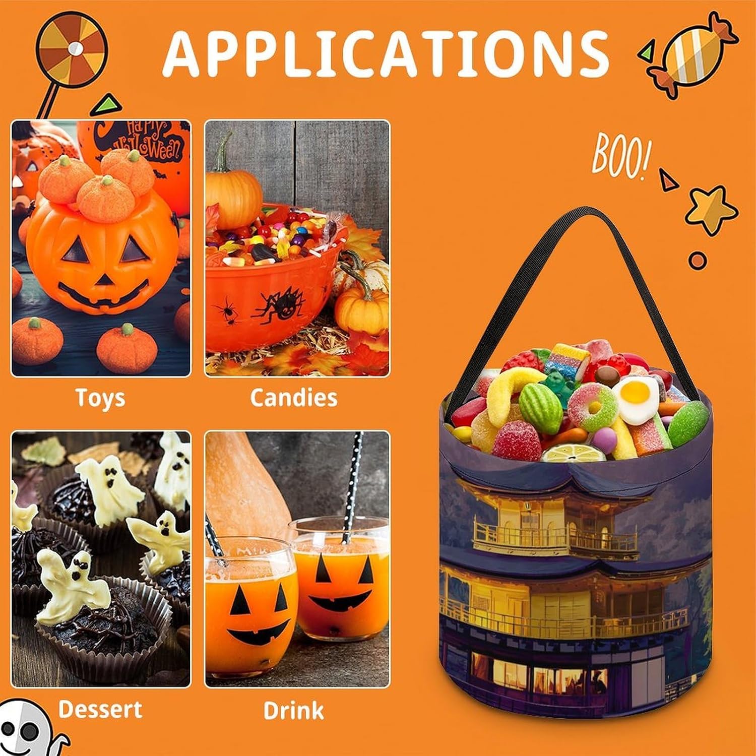 Japanese Temple at Twilight with Mount Fuji Funny Halloween Candy Basket image 5