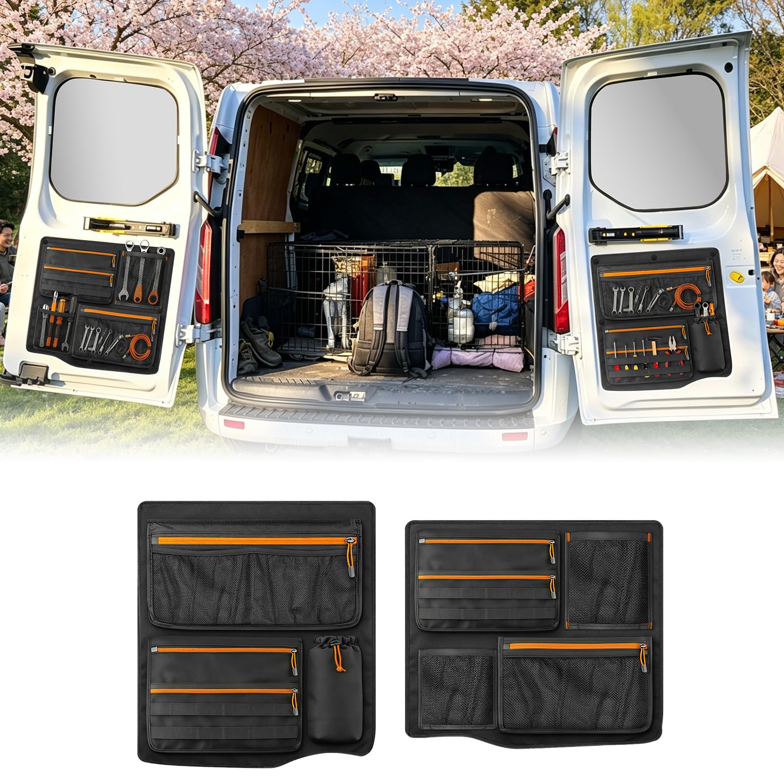 Scheunentür Lagerorganisator kompatibel mit Ford Transit Custom, 1 Paar Stauraumsparer Scheunentür Organizer Van Taschen
