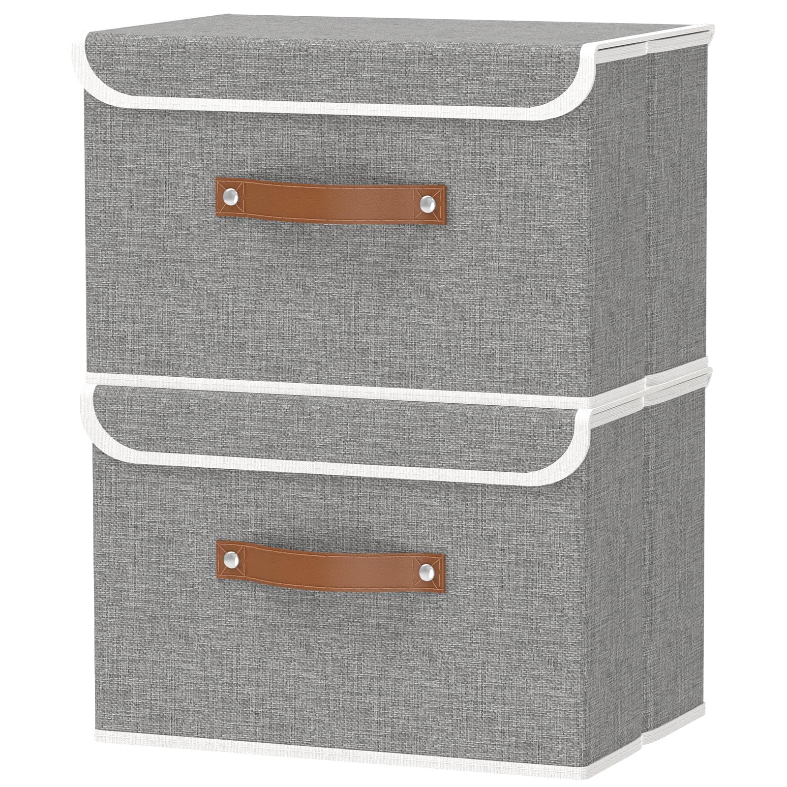 OUTBROS 2 Pack Scatole Portaoggetti, 44x29x30cm Cubi Pieghevole, Grigio | Scatole portaoggetti in tessuto resistente per armadio, Cassettiera per armadio con coperchio antipolvere per vestiti