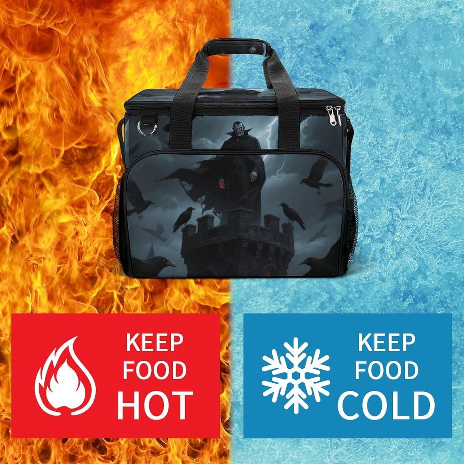 Insulated Picnic Backpack Tote Bag, Large Capacity 30L Black Light Art Halloween Cooler Bag Leakproof Beach Bags Portable Lunch Box Waterproof Picnic Basket for Beach Camping BBQ