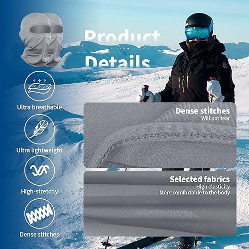 Miniatura 6 de YESLIFE 2 piezas de máscara de esquí, pasamontañas para hombres y mujeres, esquí, snowboard, motocicleta y protección UV