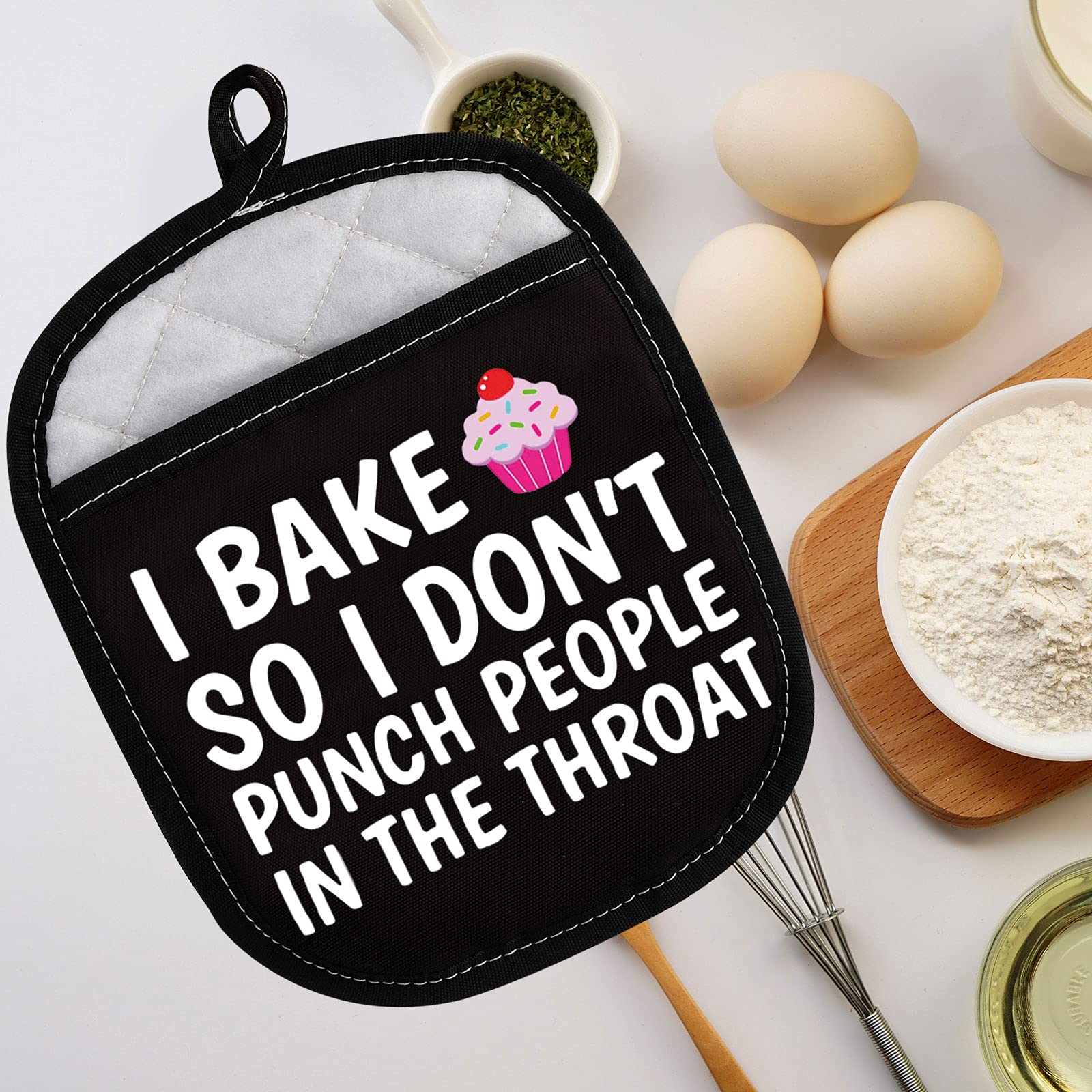 LEVLO Funny Baker Gifts I Bake So I Don't Punch People in The Throat Oven Mitt Cupcake School Graduation Gift (I Bake So I Don't Punch People in The Throat): I Bake So I Don't Punch People in the Throat