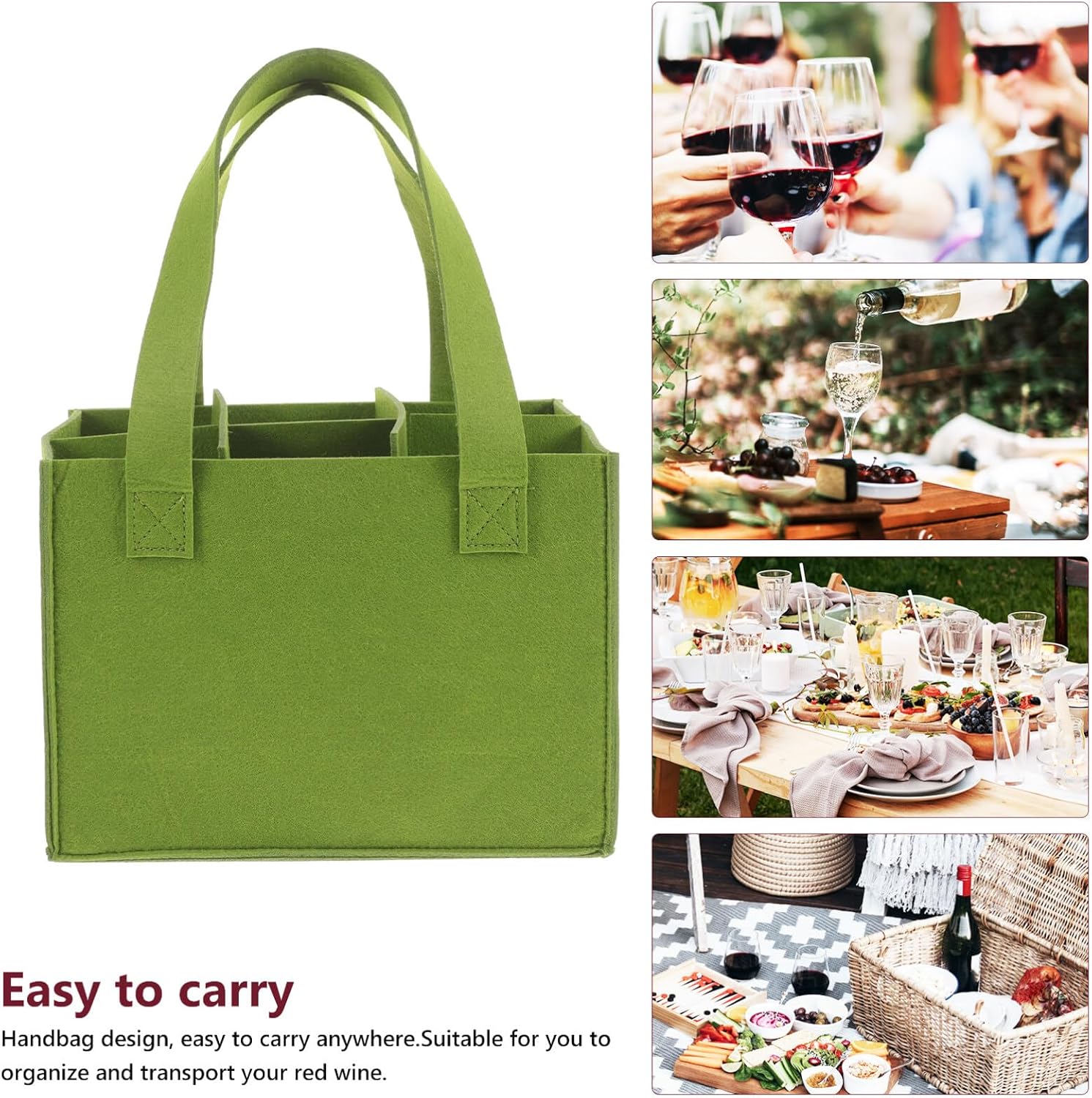 Reusable Wine Bag Portable Storage Carrier Felt for 6 Bottles
