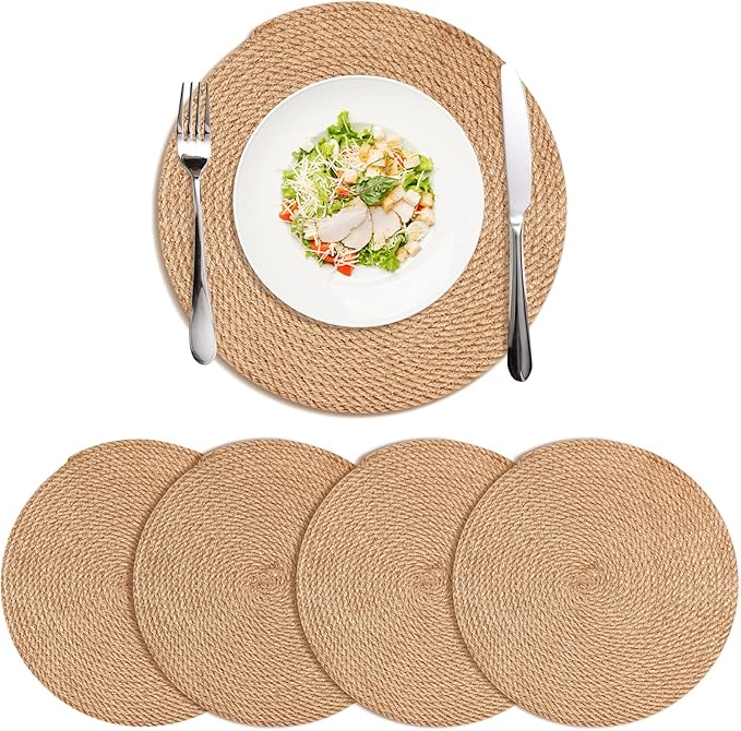Amidaky Round Woven Placemats Set of 4 Braided Placemats