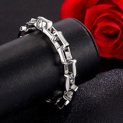 Miniatura 6 de H&Beautimer Pulsera de plata 925 maciza hecha a mano italiana de 0.350.4 pulgadas, pulsera de cadena de caja para hombres de 7, 7.5, 8, 8.5, 9, 9.5