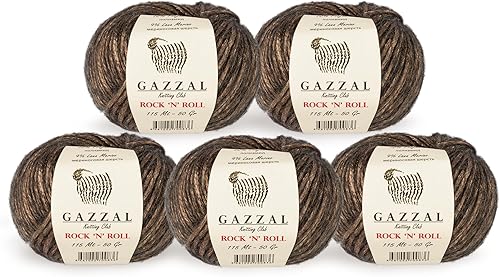 Gazzal Rock 'n' Roll - Ovillo de lana de 5 bolas en total 8.8 onzas, 21% acrílico, 70% poliamida, 9% lana merino, cada 1.76 onzas  125 yardas (377.3