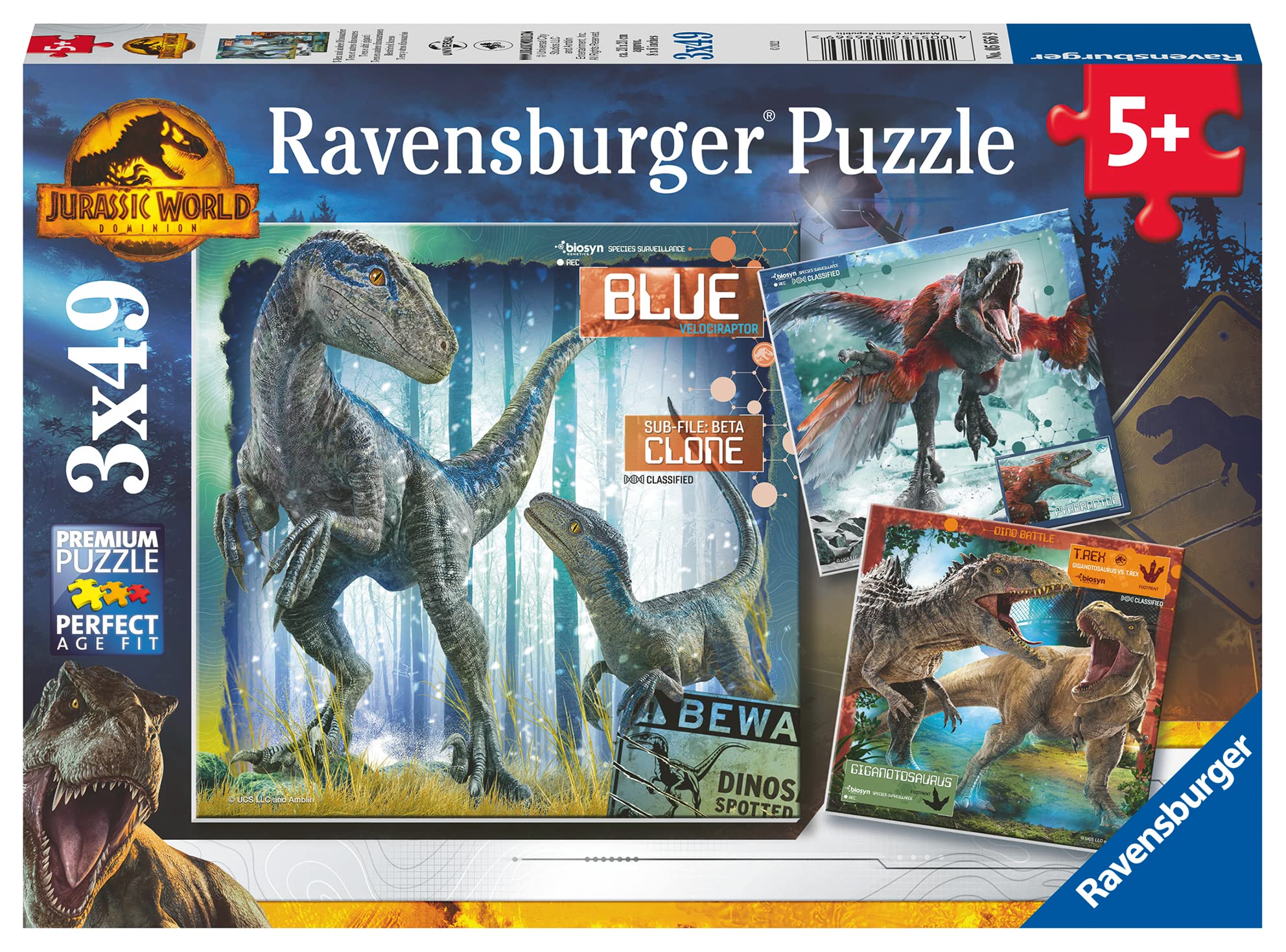 Ravensburger Jurassic World Dominion Jigsaw Puzzles for Kids Age 5 Years Up - 3x 49 Pieces