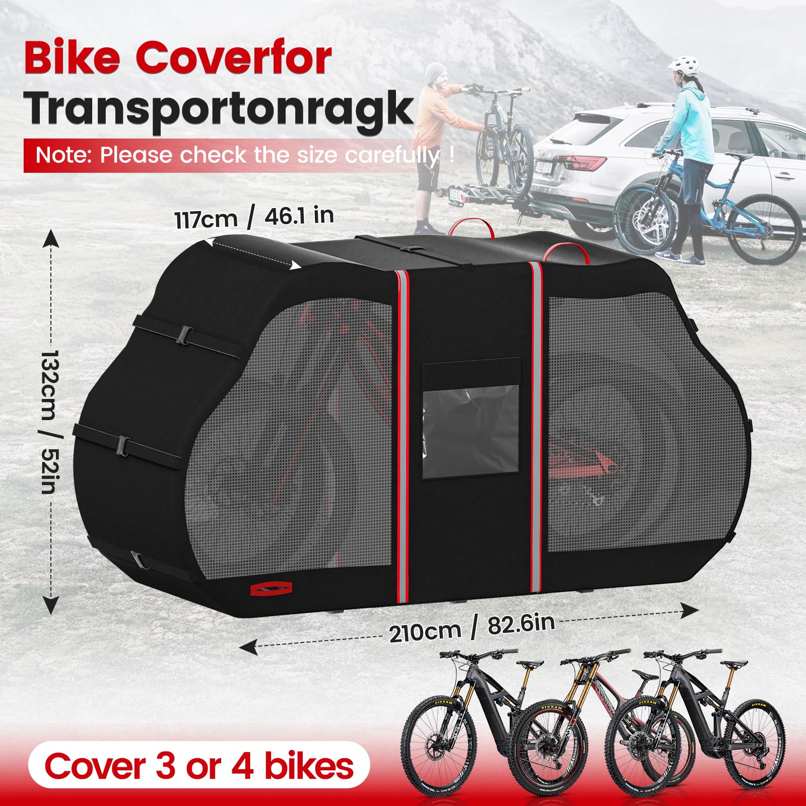 Fahrradabdeckung für 3 Fahrräder Fahrradhülle für Heckträger Fahrradschutzhülle Wohnmobil Wetterfest Reißfest 420D Oxford Heavy Duty für Camping Wohnmobil Heckträger,Transparenz